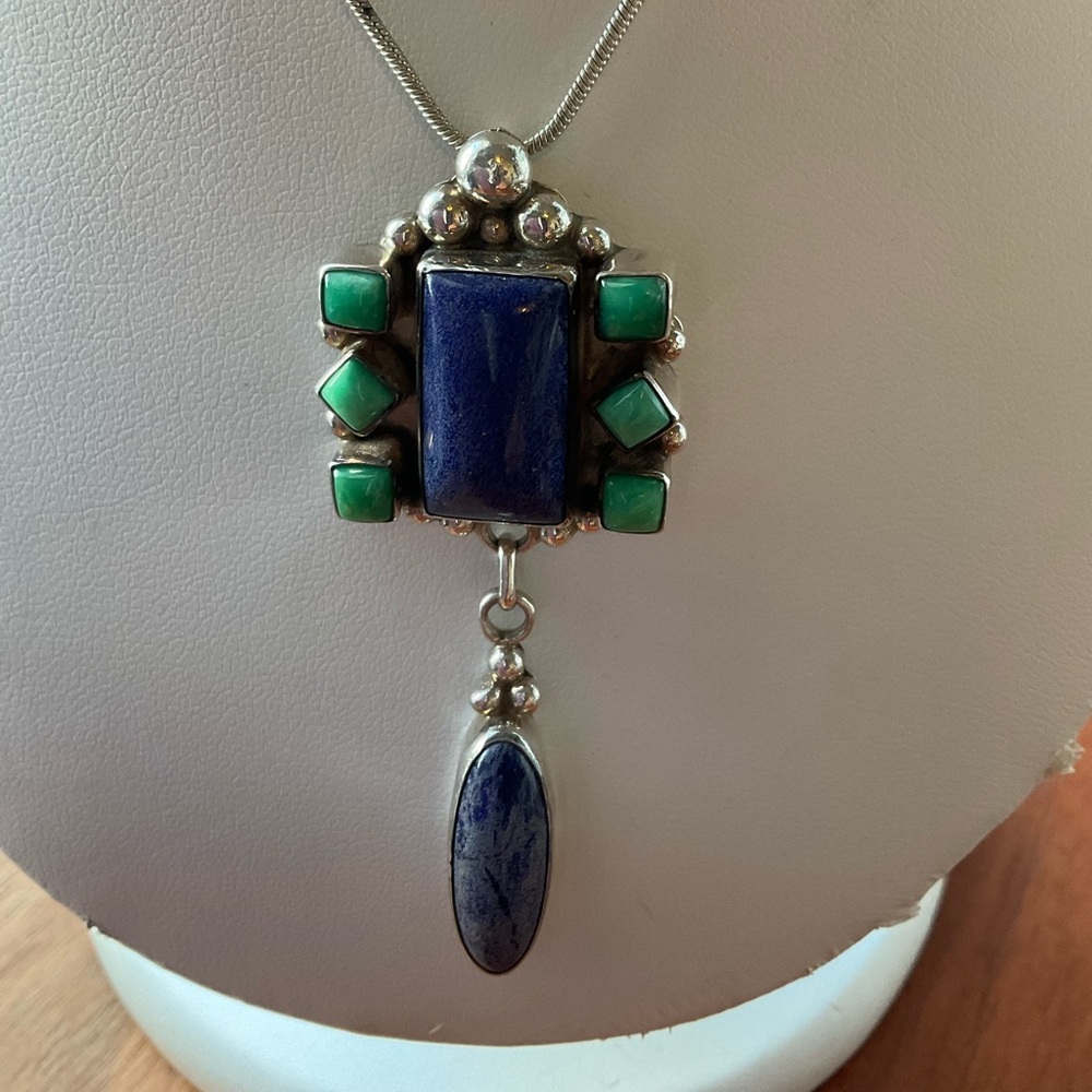 .925 Sterling Silver G Sánchez lapis,turquoise and sodalite Pendant